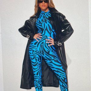 Fashion Nova Black Faux Leather Trenchcoat Size S